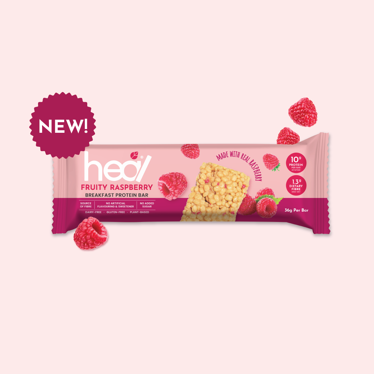 Heal Fruity Raspberry Breakfast Protein Bar (36g) Heal Nutrition MY