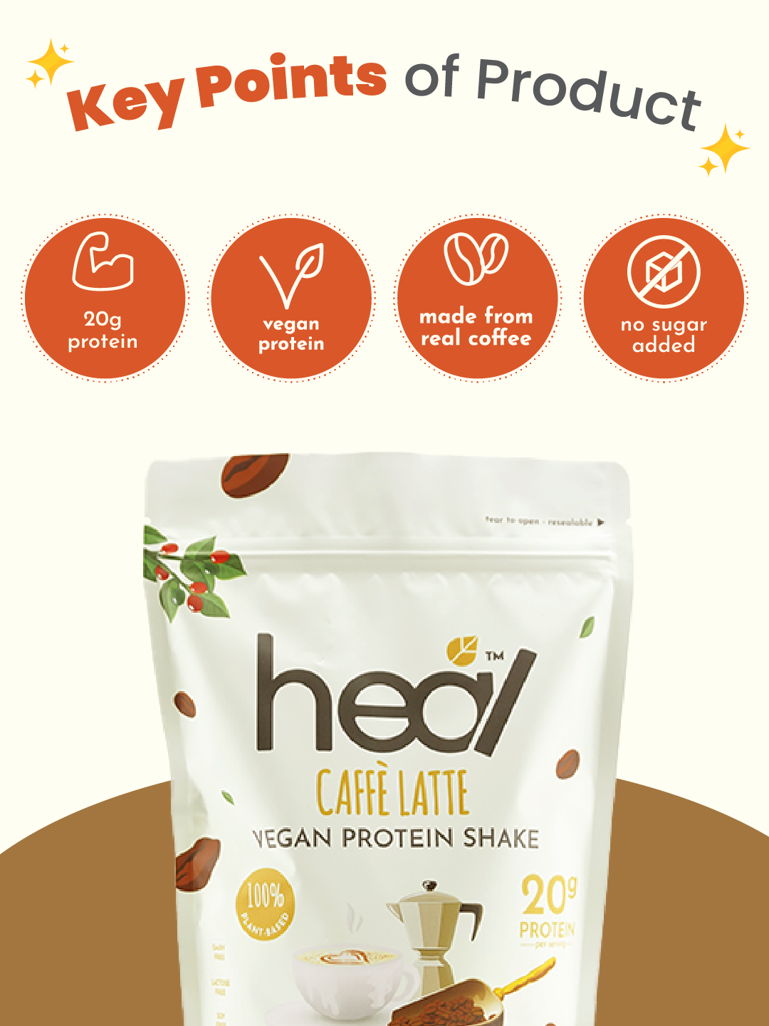 Heal Caffe Latte Vegan Protein Shake, 15 Servings Value Pack