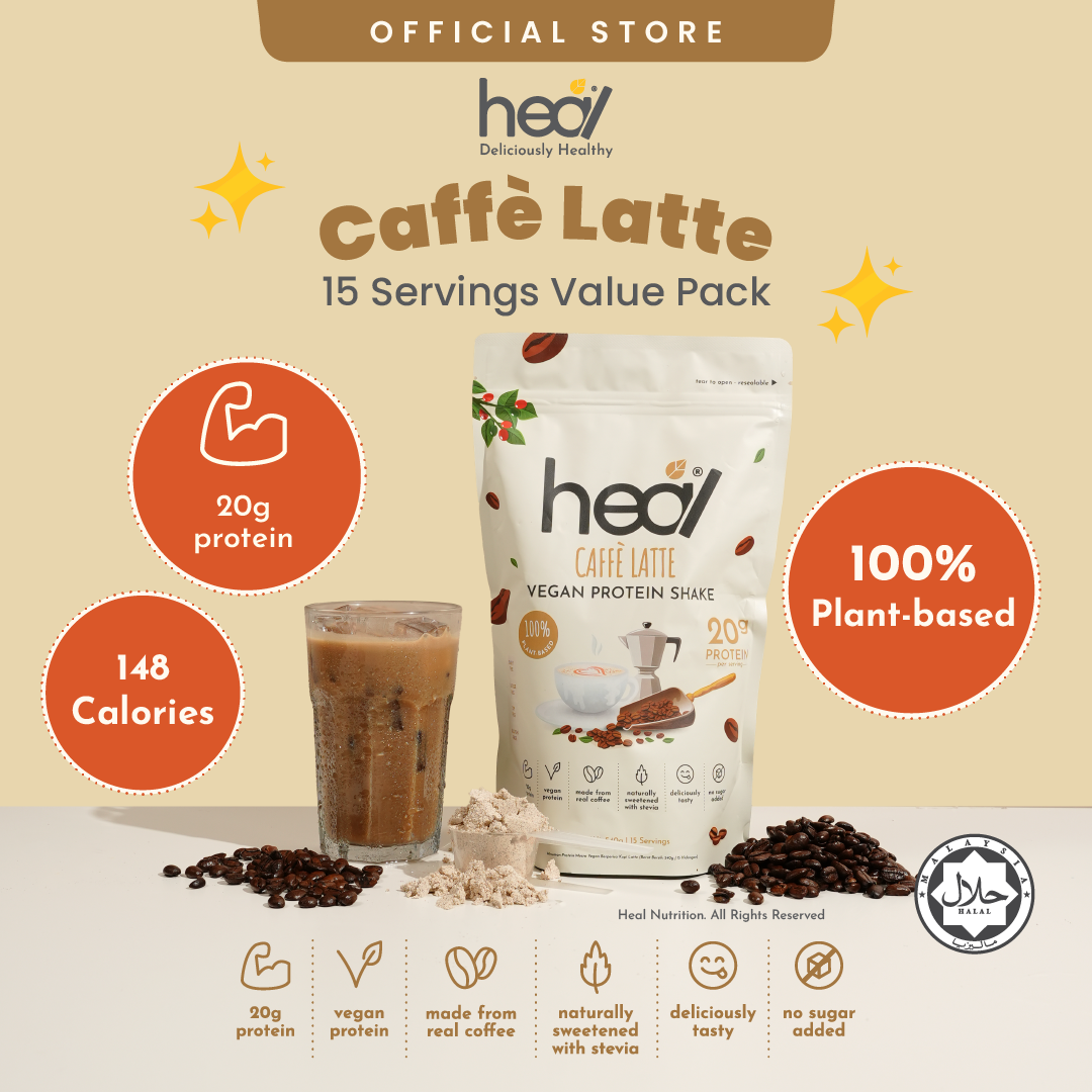 [Subscription Plan] Heal Caffe Latte Vegan Protein Shake, 15 Servings Value Pack