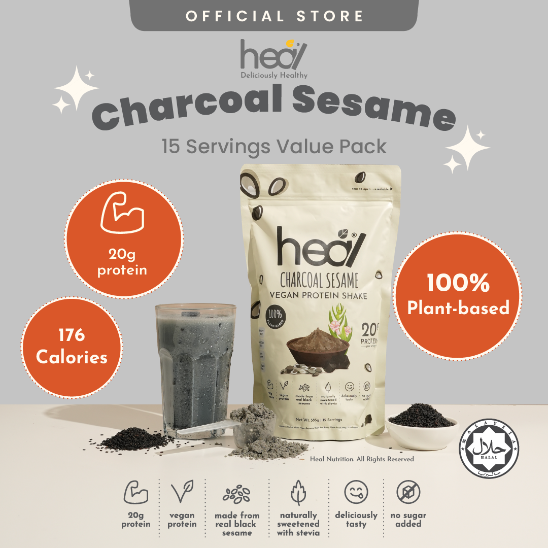 [Subscription Plan] Heal Charcoal Sesame Vegan Protein Shake, 15 Servings Value Pack