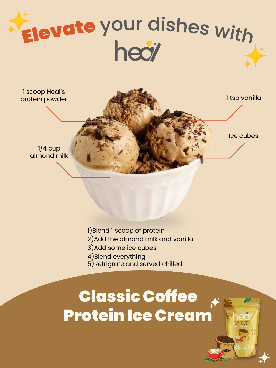 [Subscription Plan] Heal Classic Coffee Protein Shake, 15 Servings Value Pack