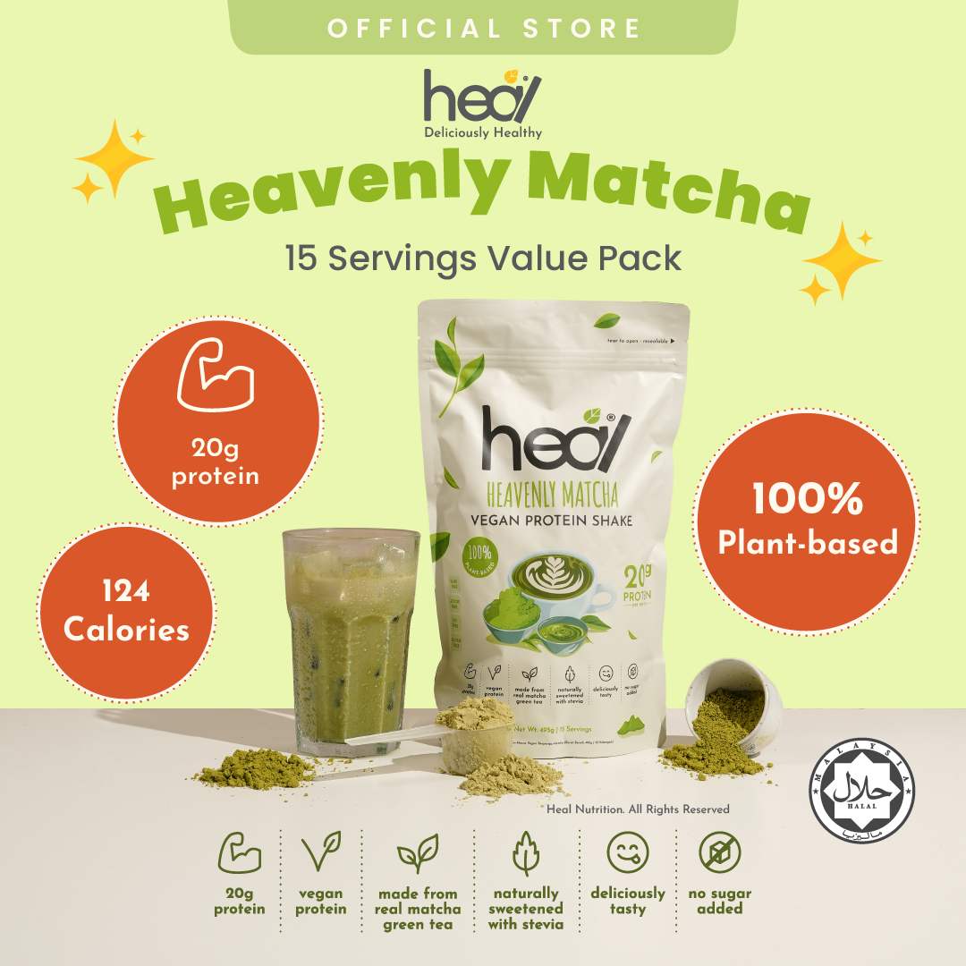 [Subscription Plan] Heal Heavenly Matcha Vegan Protein Shake, 15 Servings Value Pack