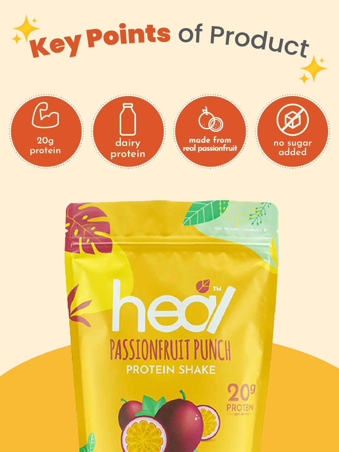 [Subscription Plan] Heal Passionfruit Punch Protein Shake, 15 Servings Value Pack