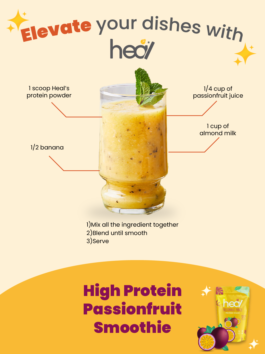 [Subscription Plan] Heal Passionfruit Punch Protein Shake, 15 Servings Value Pack