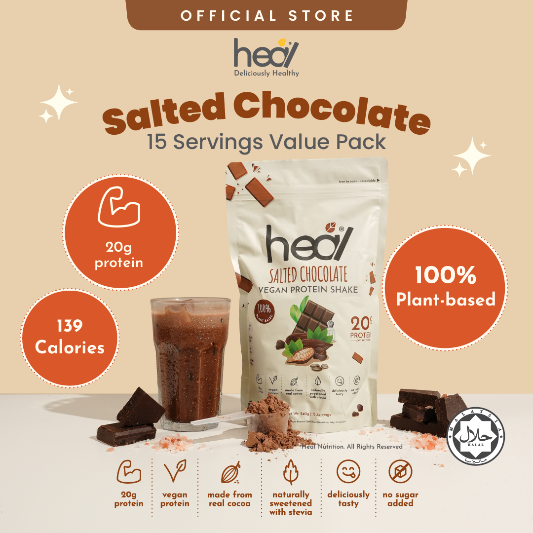 [Subscription Plan] Heal Salted Chocolate Vegan Protein Shake, 15 Servings Value Pack