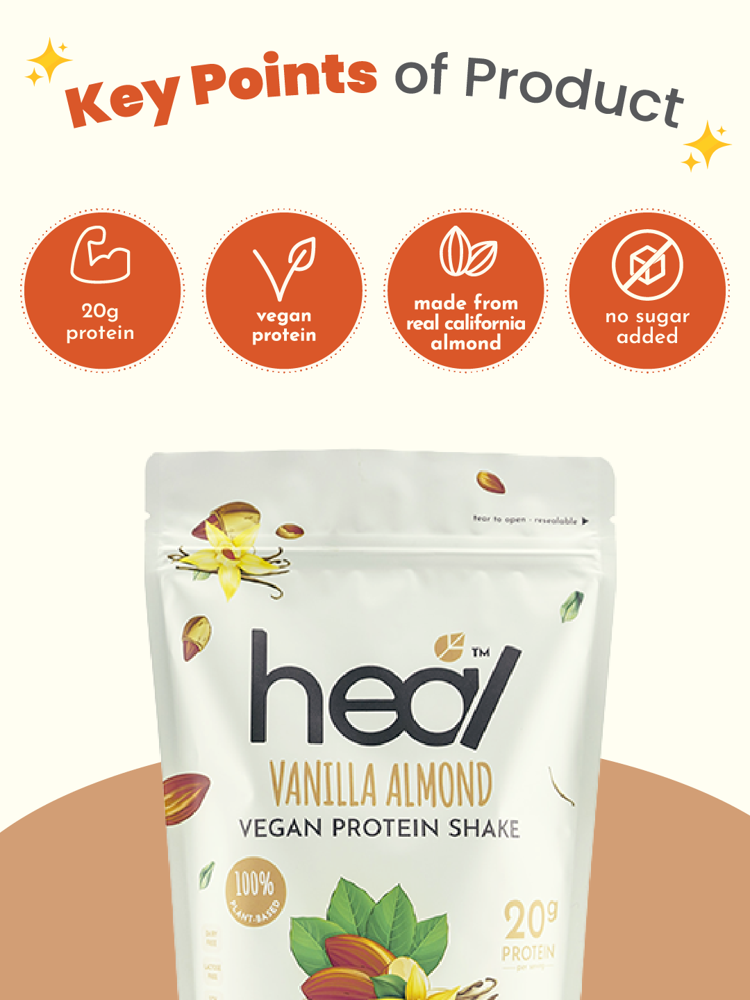 [Subscription Plan] Heal Vanilla Almond Vegan Protein Shake, 15 Servings Value Pack