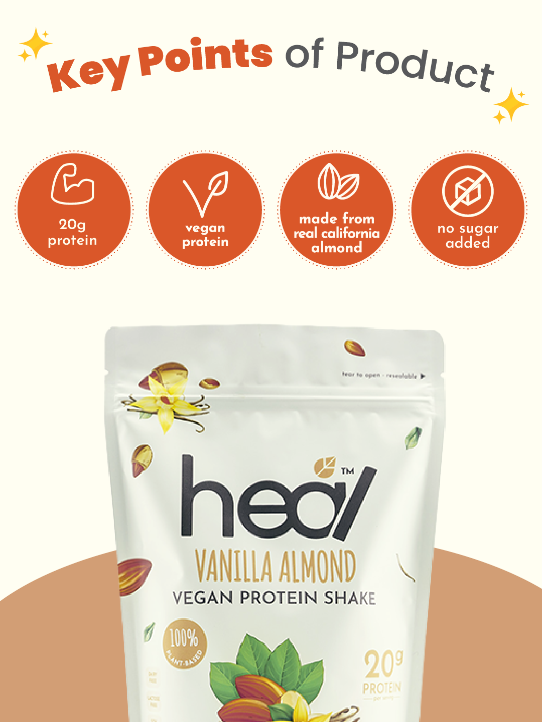 Heal Vanilla Almond Vegan Protein Shake, (525g - 15 Servings) Value Pa ...