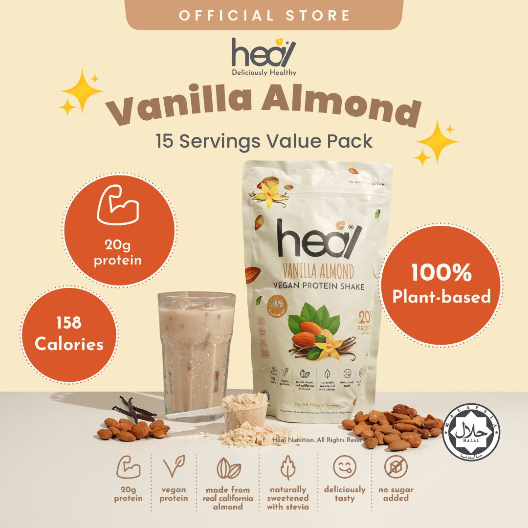 [Subscription Plan] Heal Vanilla Almond Vegan Protein Shake, 15 Servings Value Pack