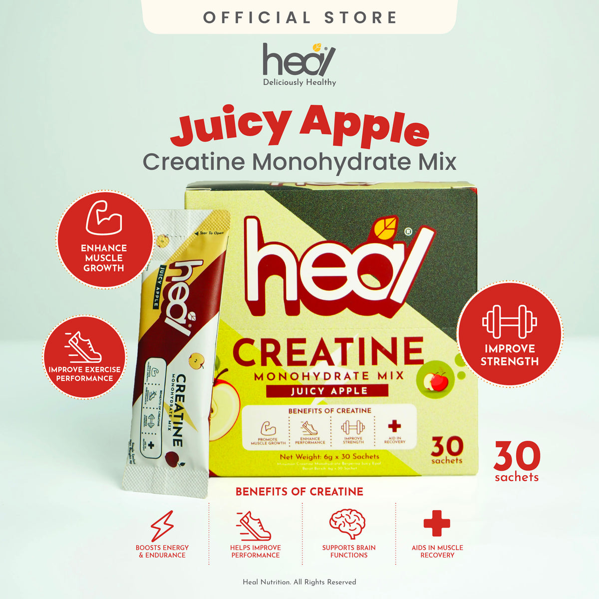 Heal Creatine - Juicy Apple Sachet (30 Servings) • 5g Creatine per Ser ...