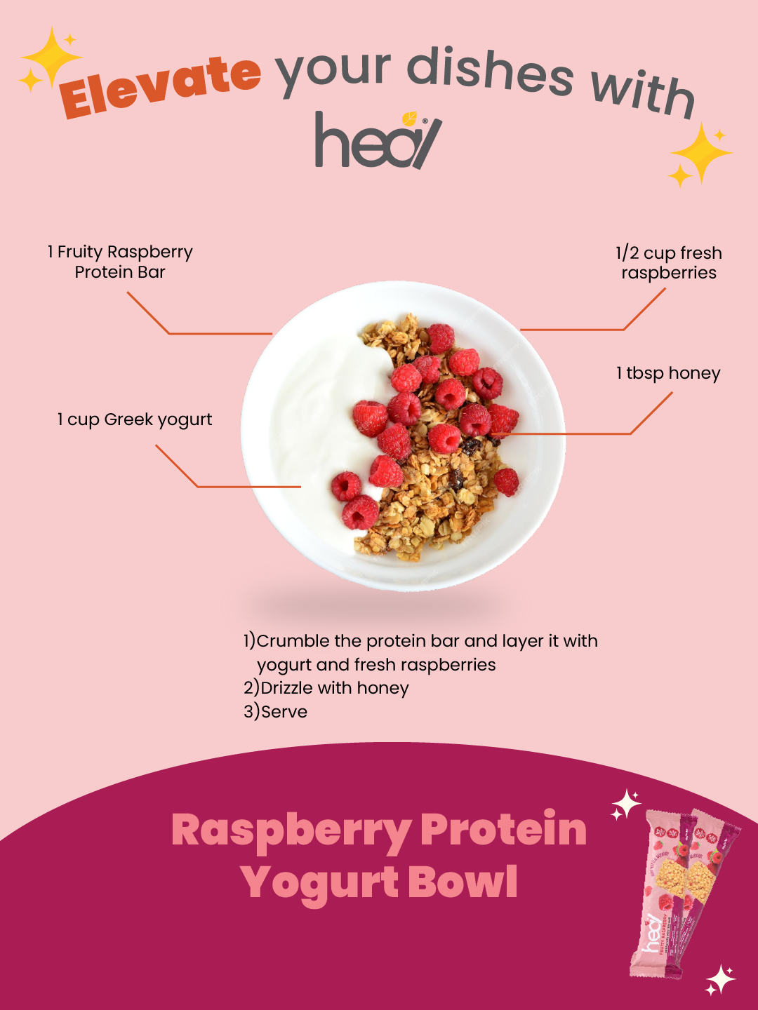 Heal Fruity Raspberry Breakfast Protein Bar (36g) - HALAL