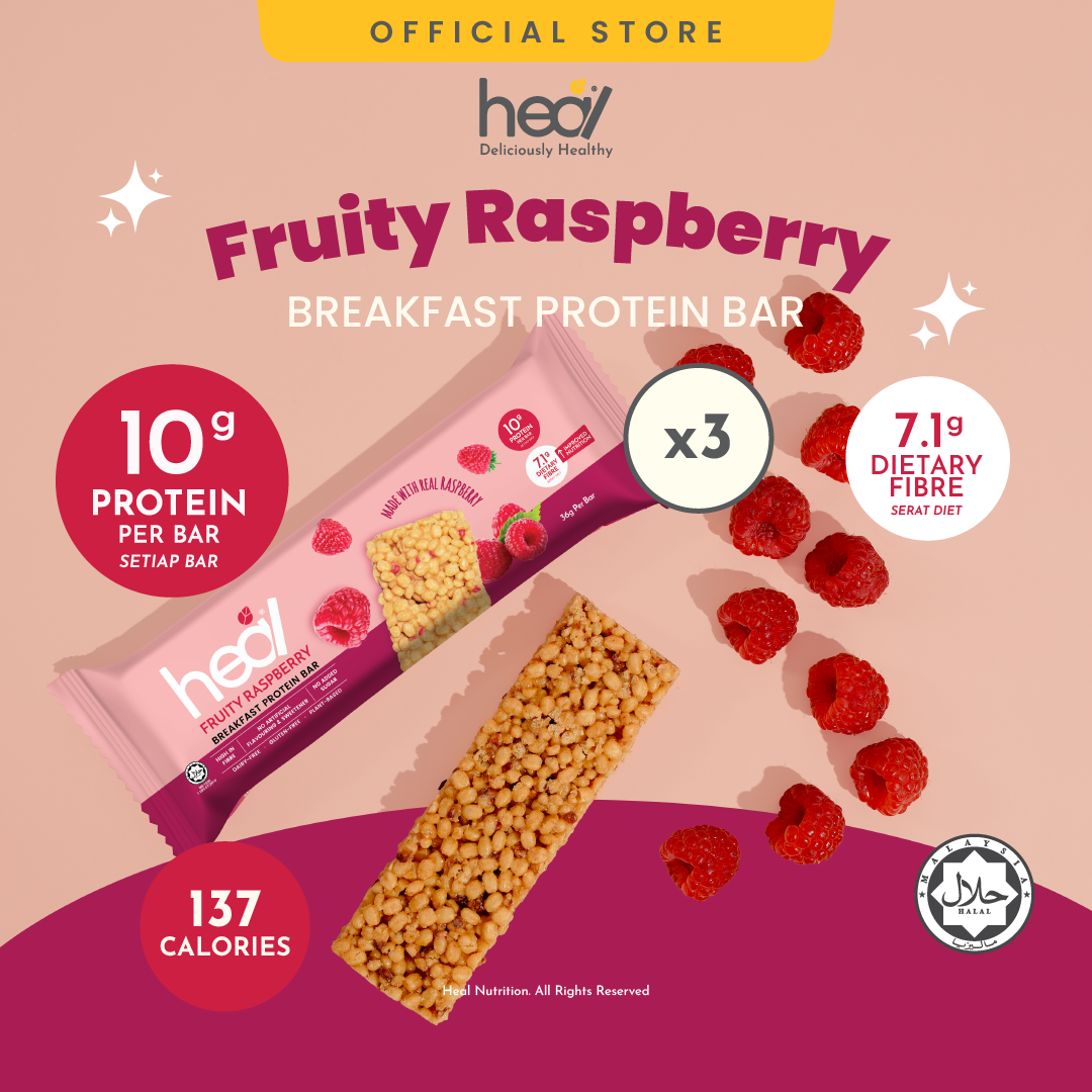 Heal Fruity Raspberry Breakfast Protein Bar (36g) - HALAL