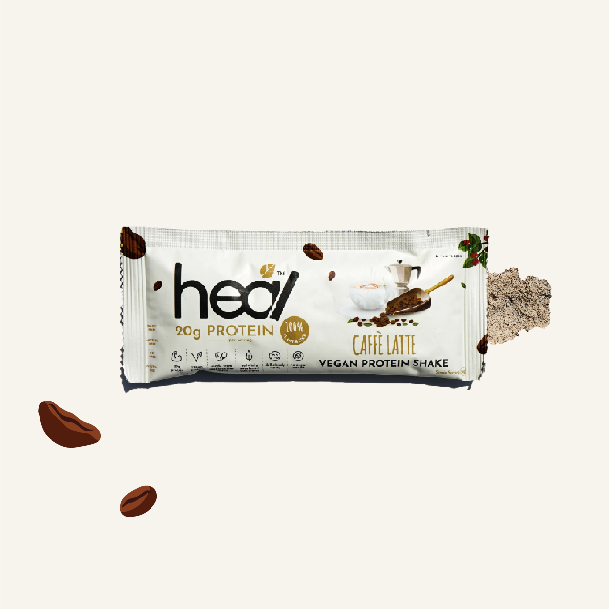 Heal Caffe Latte Vegan Protein Shake, Single Sachet (36g)
