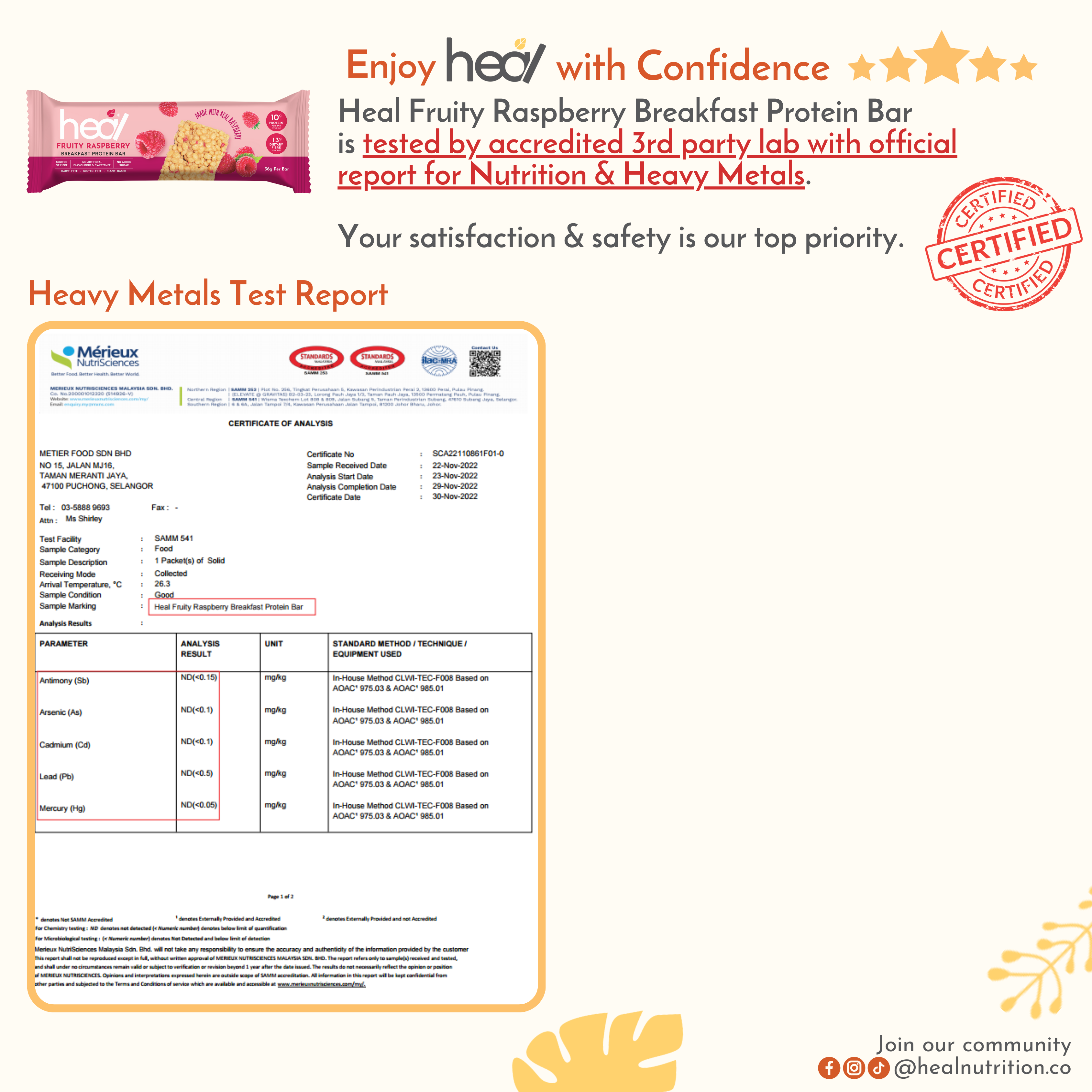 Heal Fruity Raspberry Breakfast Protein Bar (36g) - HALAL