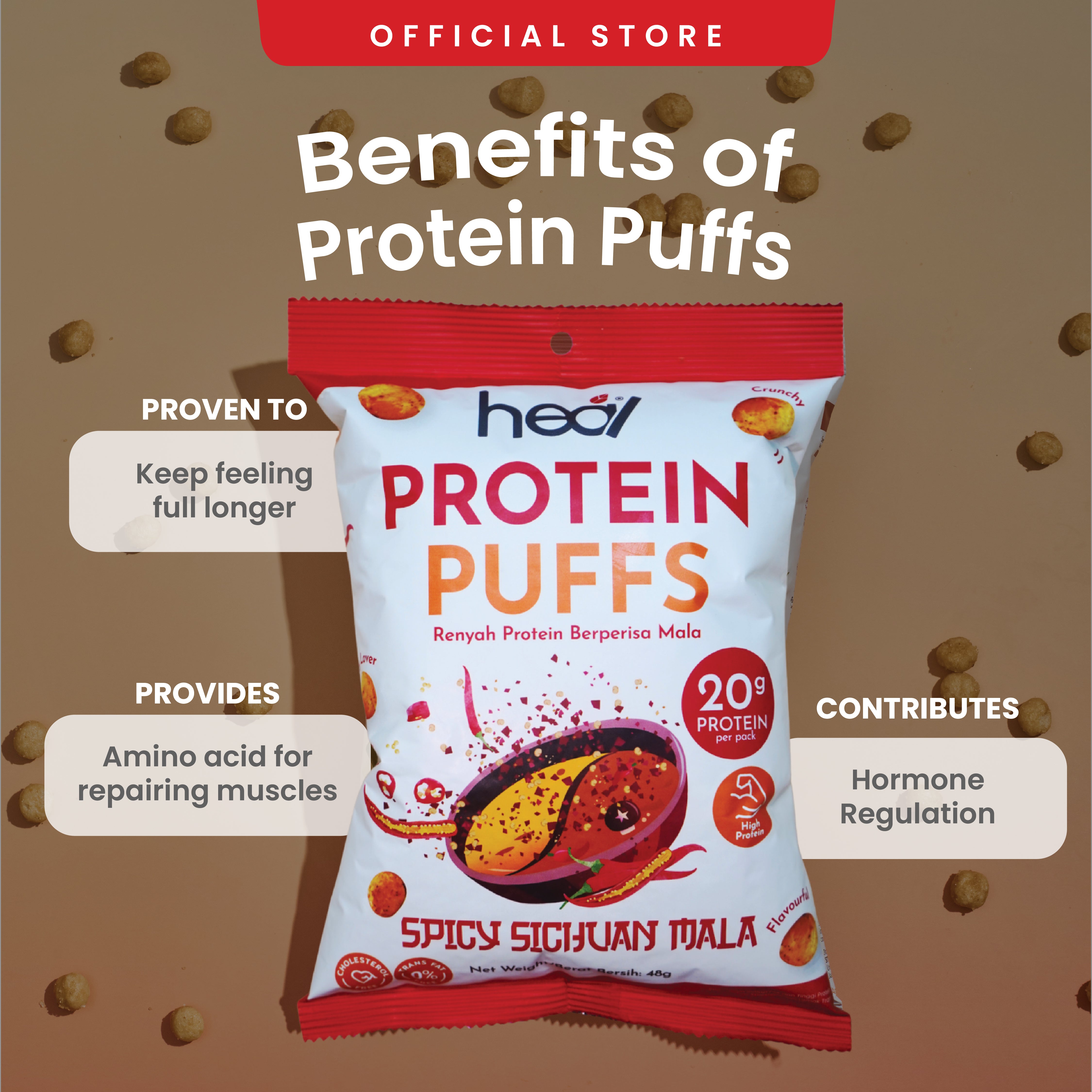 Heal Protein Puffs – Spicy Sichuan Mala (48g) • 20g Protein • High Fib ...