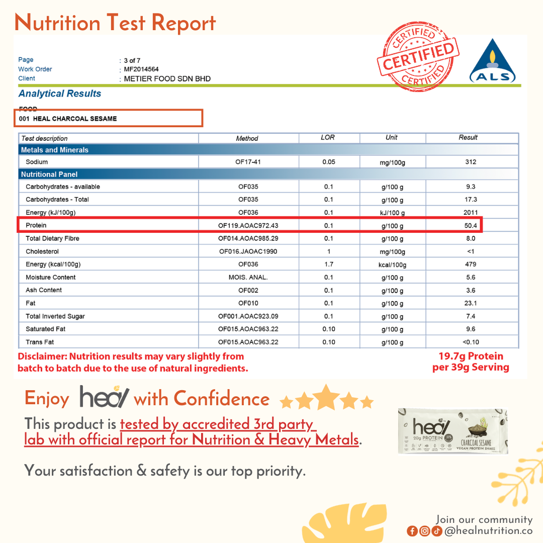 [Subscription Plan] Heal Charcoal Sesame Vegan Protein Shake, (585g - 15 Servings) Value Pack