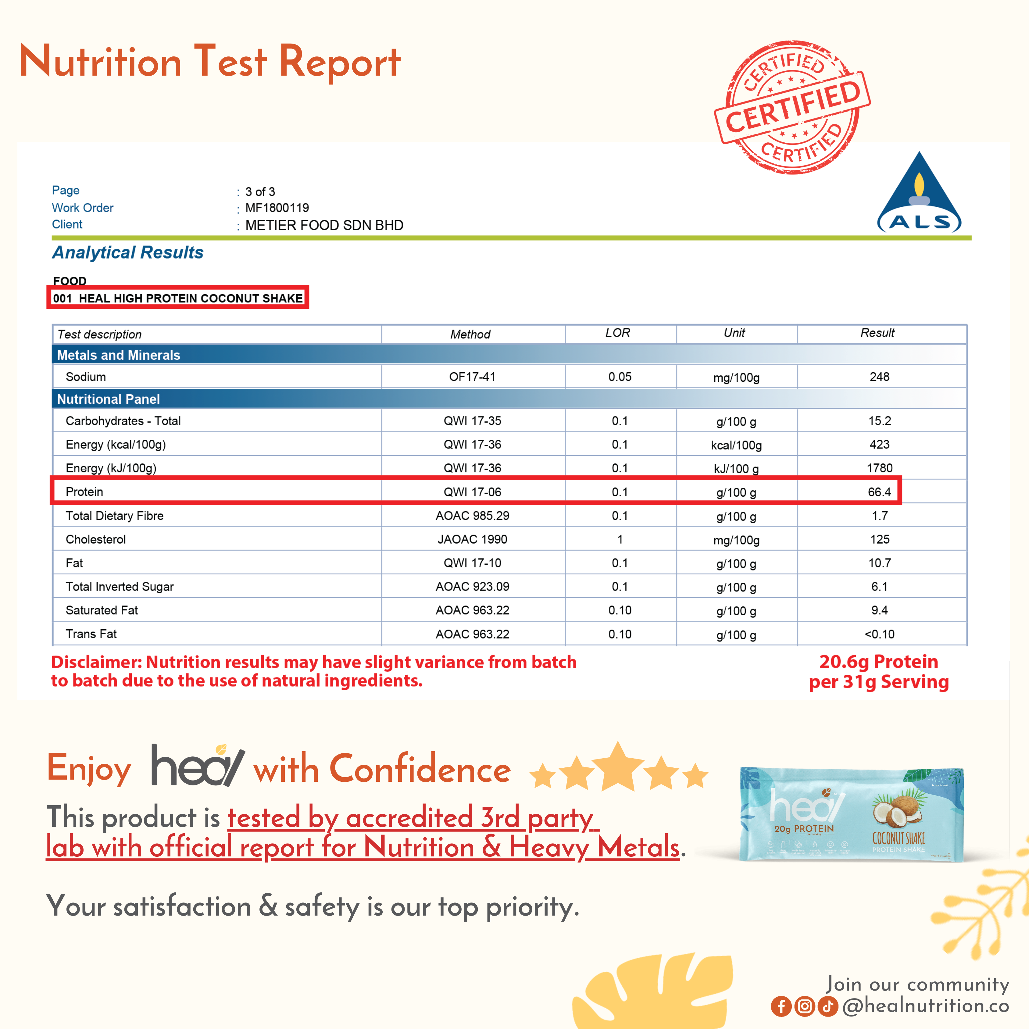 Heal Coconut Shake Protein Shake, 15 Servings Value Pack
