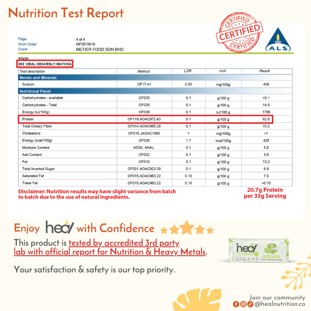[Subscription Plan] Heal Heavenly Matcha Vegan Protein Shake, (495g - 15 Servings) Value Pack