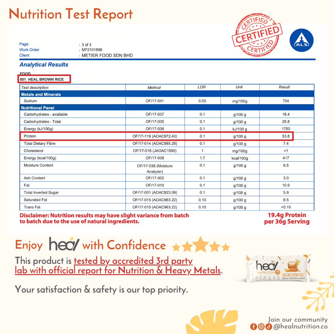 Heal Radiant Brown Rice Vegan Protein Shake, 3x Sachets Bundle (36g)