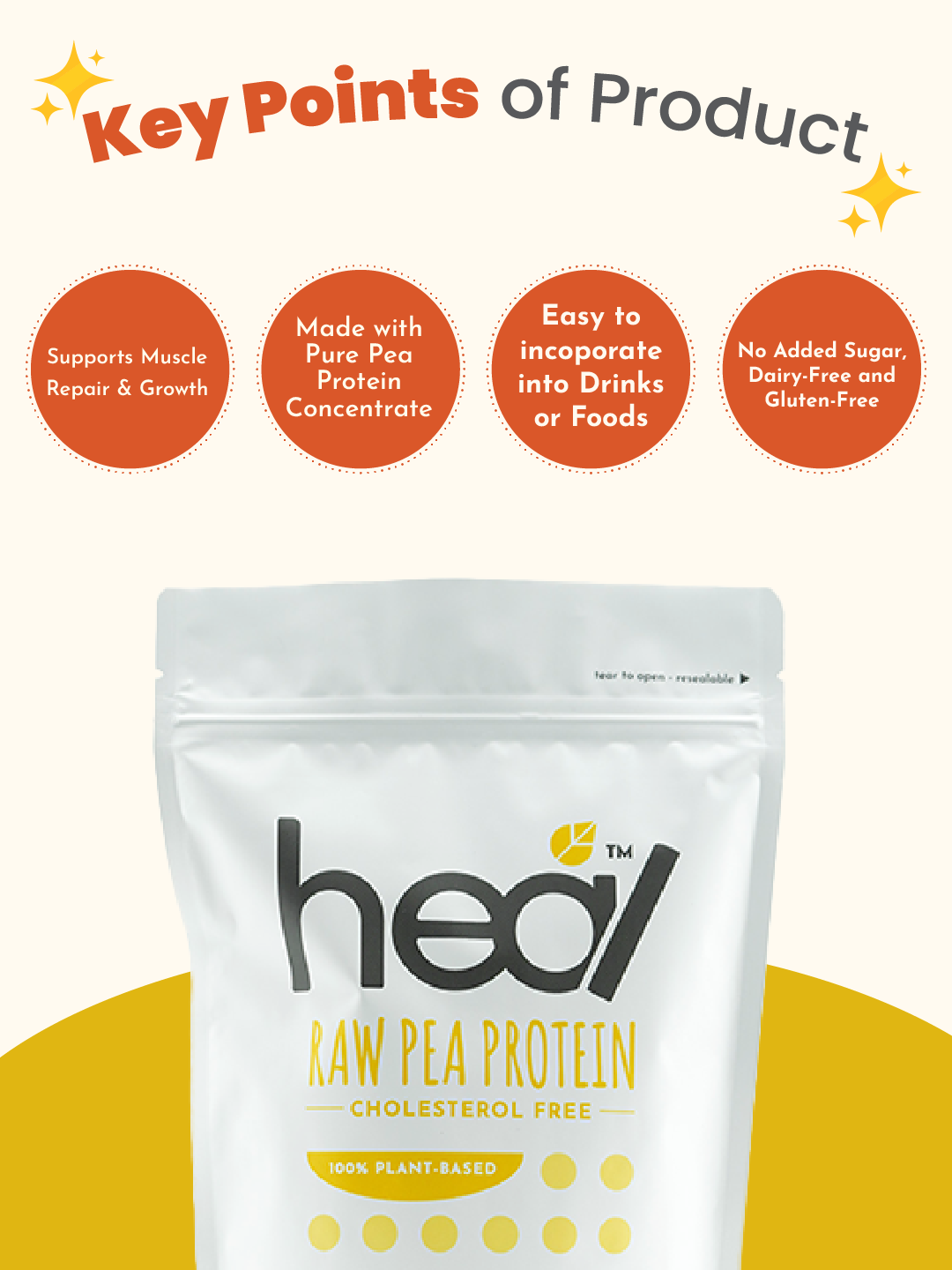 Heal Unflavored Pea Protein Powder, 500g