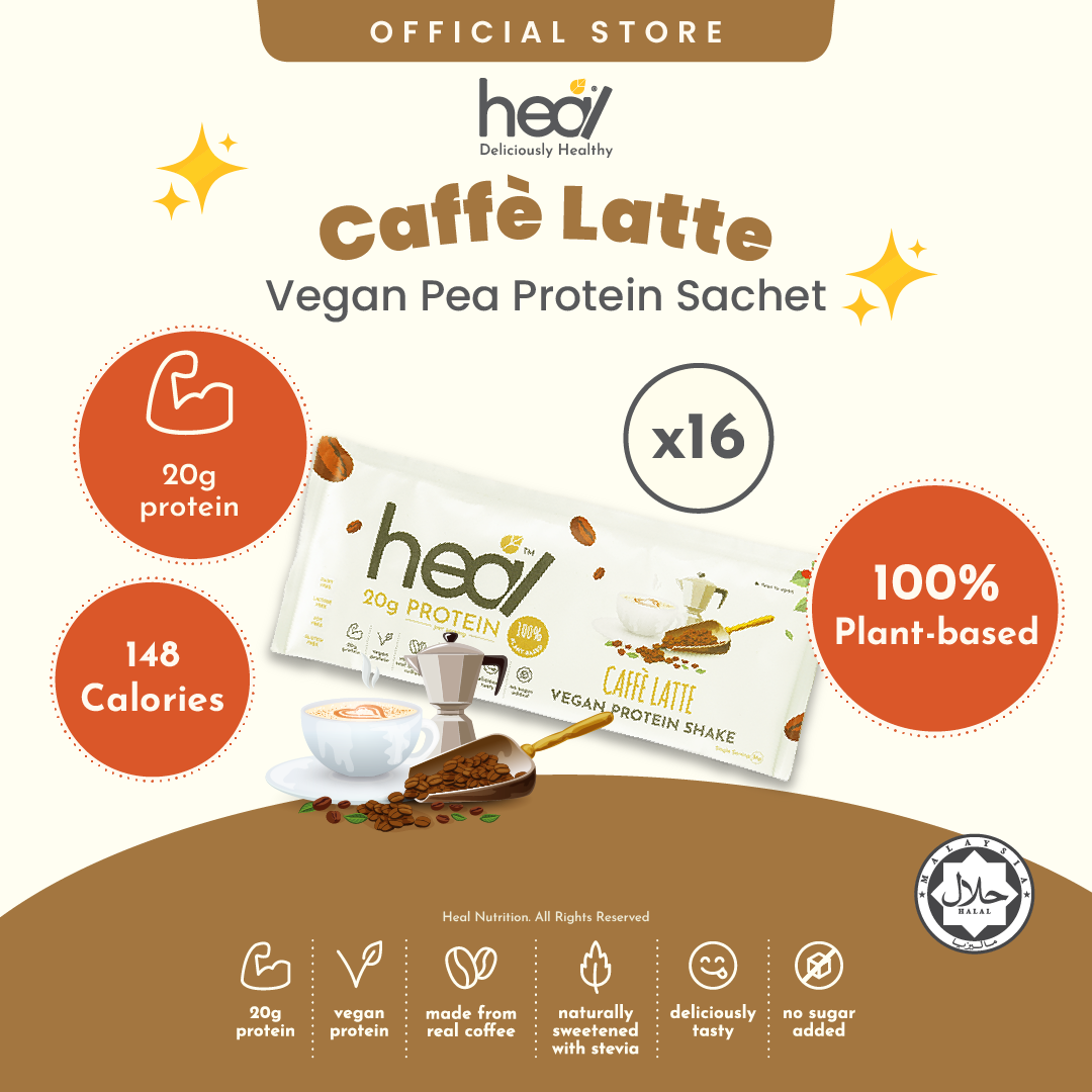 [Subscription Plan] Heal Caffe Latte Vegan Protein Shake, 16 Sachets (36g)