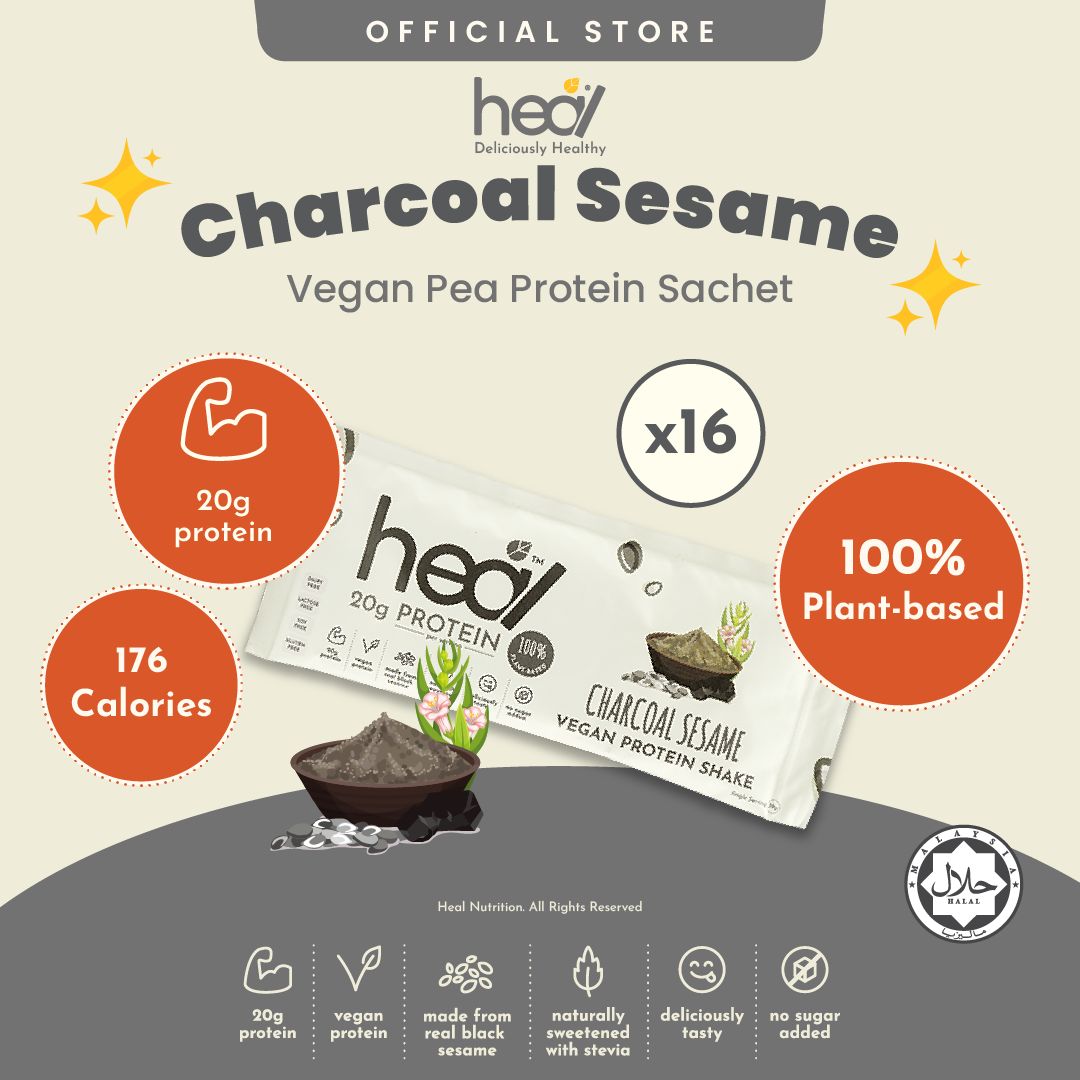 Heal Charcoal Sesame Vegan Protein Shake, 16 Sachets (39g)