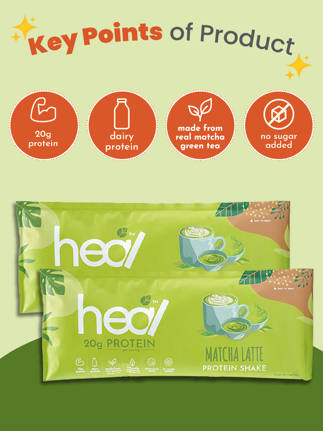 Heal Matcha Latte Protein Shake 3x Sachets Bundle (32g)