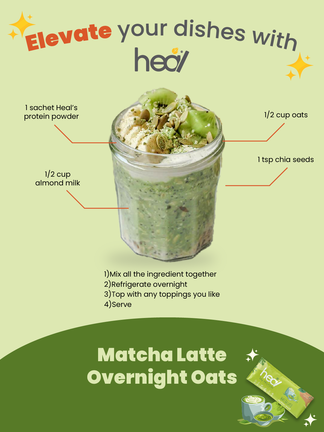 Heal Matcha Latte Protein Shake, Single Sachet (32g)