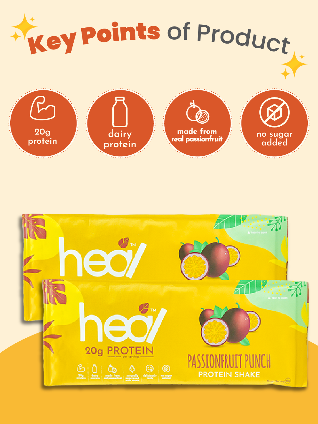 [Subscription Plan]  Heal Passionfruit Punch Protein Shake, 16 Sachets (30g)