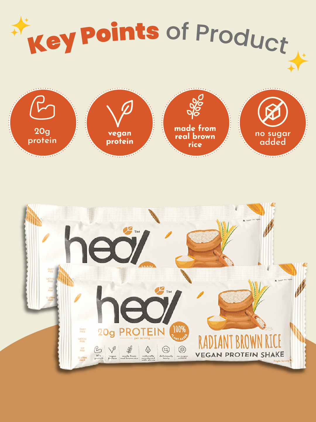 [Subscription Plan] Heal Radiant Brown Rice Vegan Protein Shake, 16 Sachets (36g)