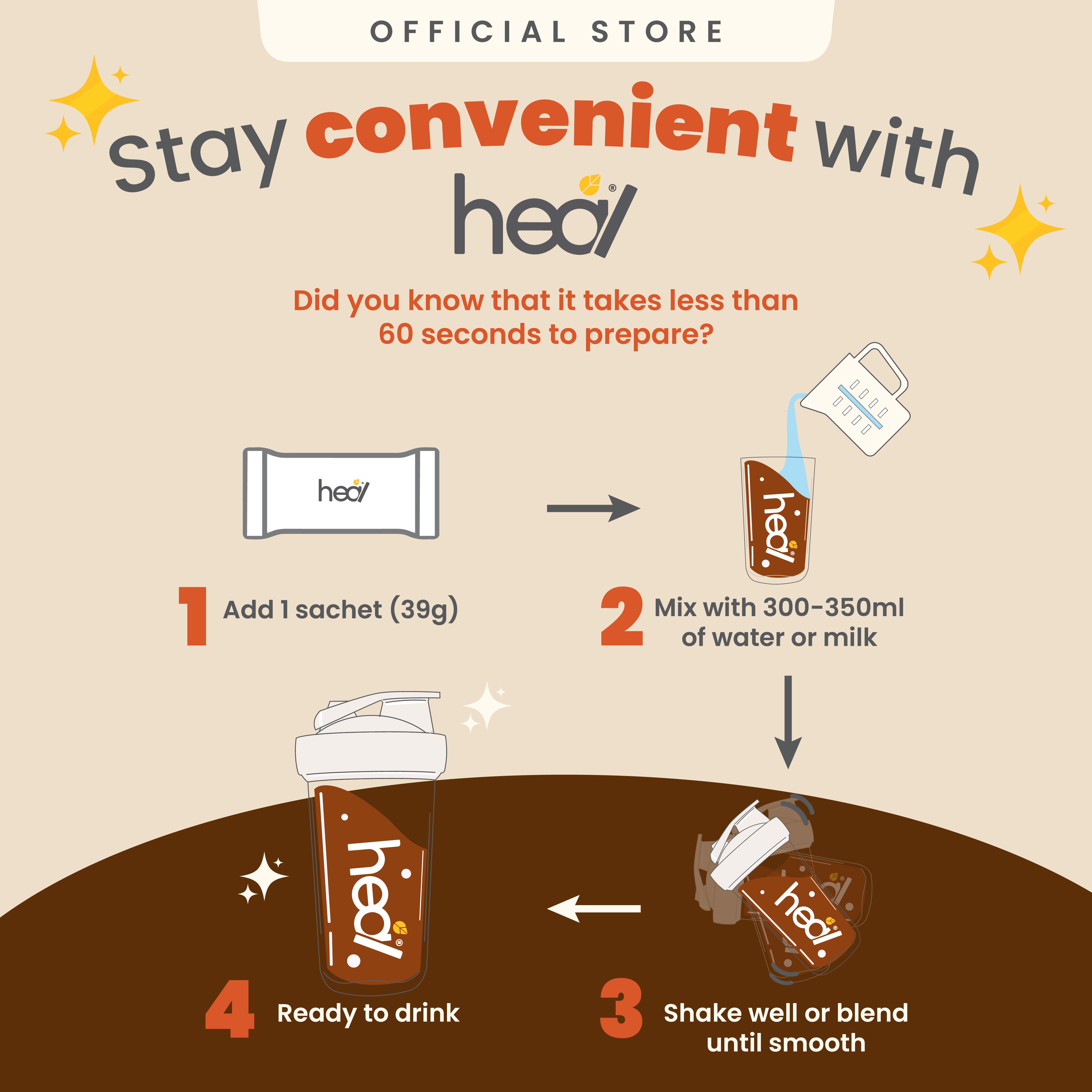 Heal Signature Chocolate Protein Shake, 16 Sachets (39g) - HALAL