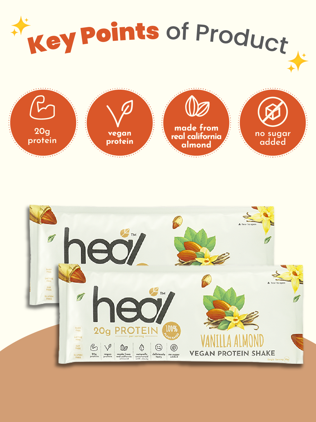 Heal Vanilla Almond Vegan Protein Shake 3x Sachets Bundle (35g)