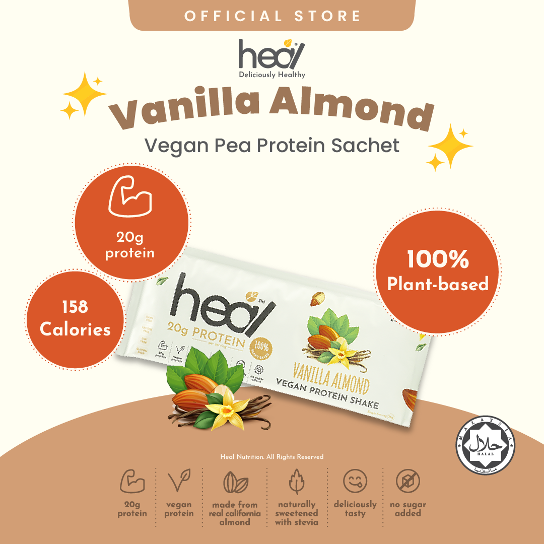 Heal Vanilla Almond Vegan Protein Shake, Single Sachet (35g)