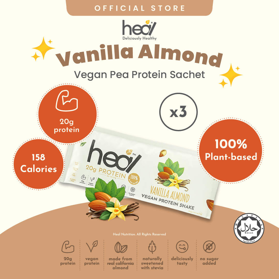 Heal Vanilla Almond Vegan Protein Shake 3x Sachets Bundle (35g)