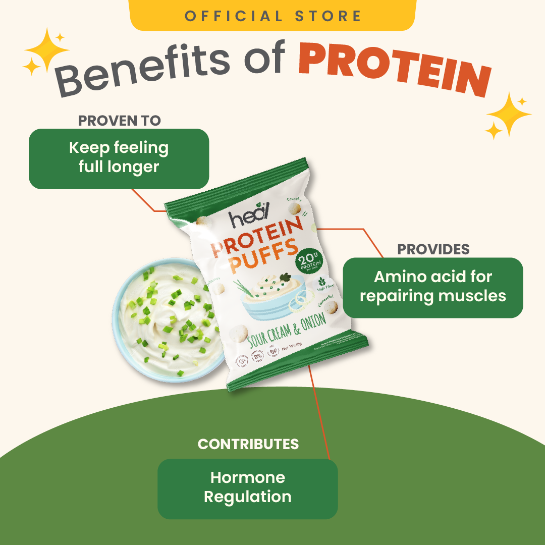 Heal Protein Puffs Sour Cream & Onion (48g) - Creamy Crunch with High-Protein High-Fibre: Guilt-Free Snacking for Muscle Growth and Gut Health Indulgence