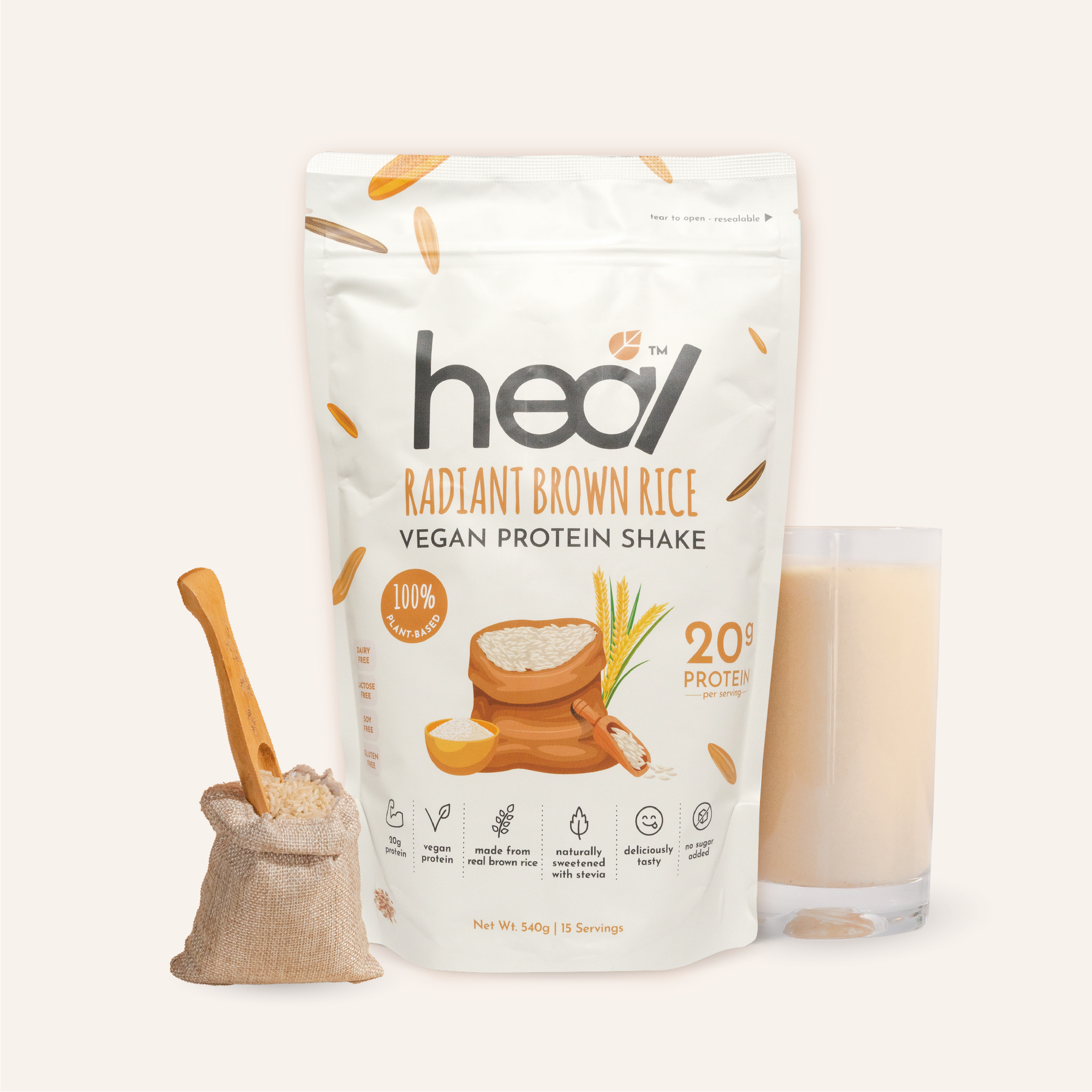 Heal Radiant Brown Rice Vegan Protein Shake, 15 Servings Value Pack