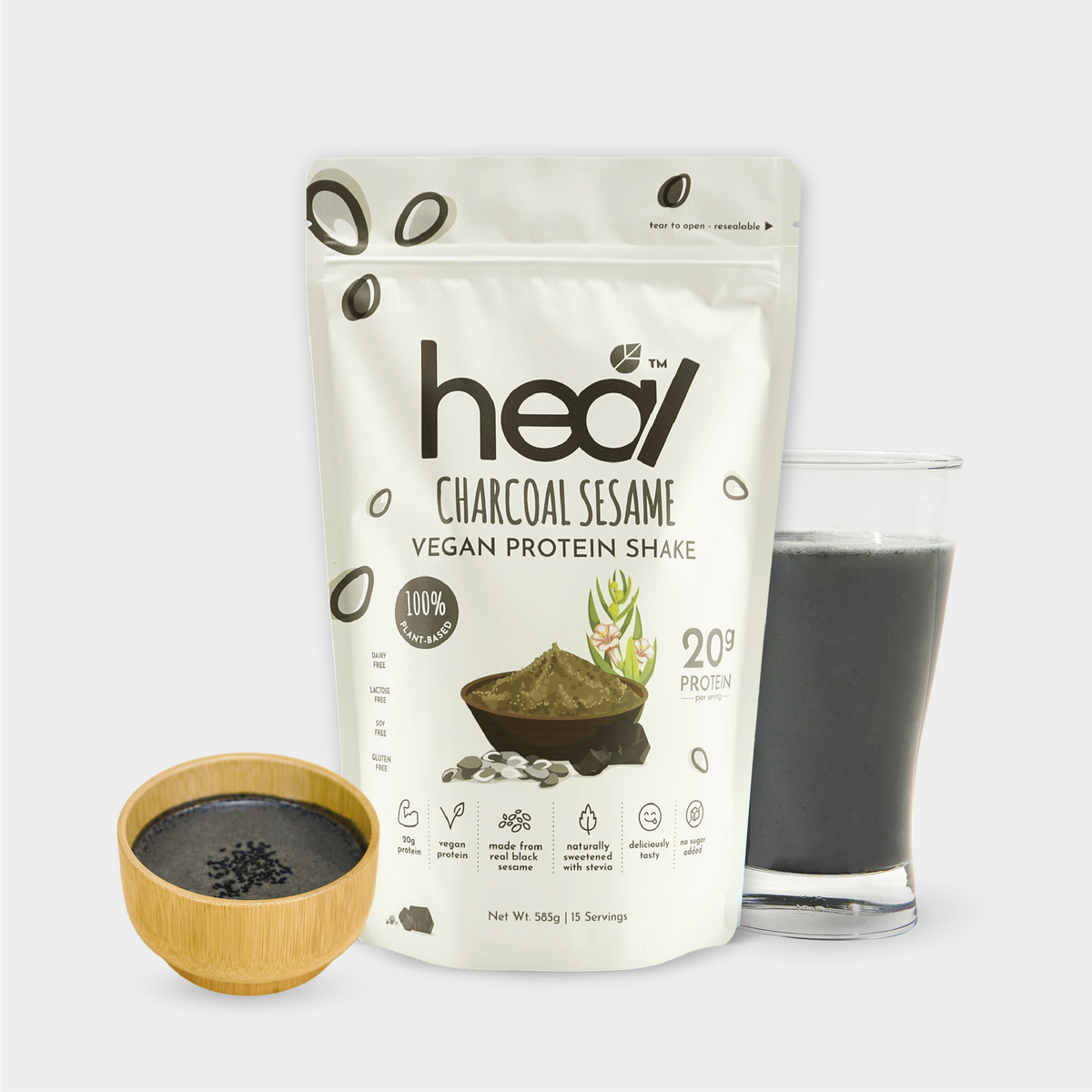 Heal Charcoal Sesame Vegan Protein Shake, 15 Servings Value Pack – Heal ...