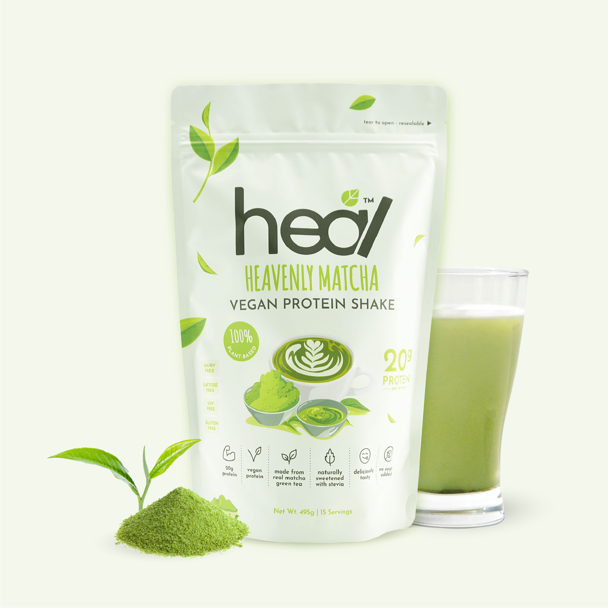 [Subscription Plan] Heal Heavenly Matcha Vegan Protein Shake, 15 Servings Value Pack
